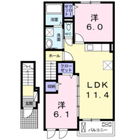 プリムローズⅠ　Ａ（日向市　富高）＜2LDK＞の間取り図