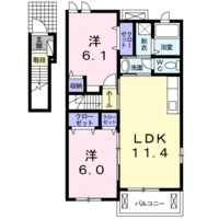 アルバ・カーサ（門川町　西栄町）＜2LDK・2階＞の間取り図