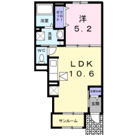 ラ・マジョーレⅡ　(日向市　新生町)＜1LDK・1階＞の間取り図