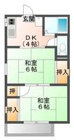 フラワーハイツ（延岡市　野地町）＜２ＤＫ＞の間取り図