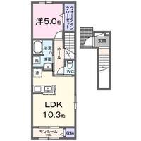 メロウソレイユⅢ（延岡市　日の出町）＜1LDK・2階＞の間取り図