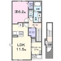 メゾン・ティエード（延岡市　古川町）＜1LDK+サンルーム・2階＞の間取り図