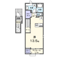 ソルブリッサ　Ⅲ　(日向市　財光寺)＜1R・2階＞の間取り図