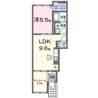 プリムローズ　日向　(日向市　財光寺)＜1LDK・1階＞の間取り図