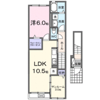 プリムローズ　日向　(日向市　財光寺)＜1LDK・2階＞の間取り図