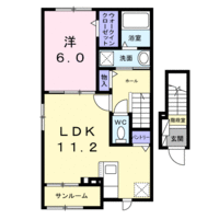  グラシオッソ　ブリッサ　K（延岡市　古川町）＜1LDK・2階＞の間取り図