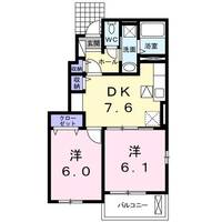 ゼファーしるく（延岡市　旭ヶ丘）＜2DK・バルコニータイプ＞の間取り図